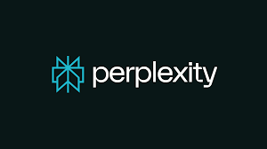 Smartphone screen displaying the Perplexity AI logo on a white background with a blurred blue backdrop.