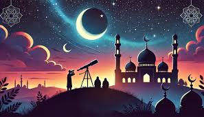 Understanding the Islamic Calendar: A Guide to the Hijri System Illustration of Muslims moon-sighting with telescope during crescent moon night, with mosque silhouette and starry sky in background – symbolizing start of Islamic lunar month.