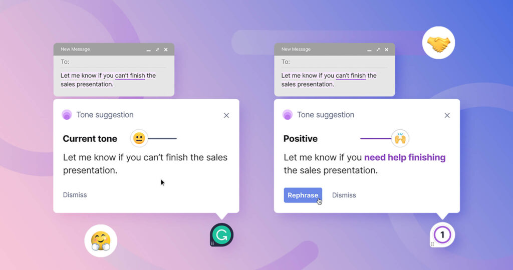Grammarly AI assistant suggesting writing improvements in a text editor.